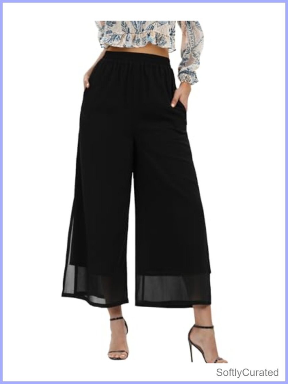 Chiffon Wide Leg Palazzo Pants Side Slit Capris Boho Beach Wedding Outfit